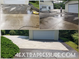 Before and after driveway pressure washing with website